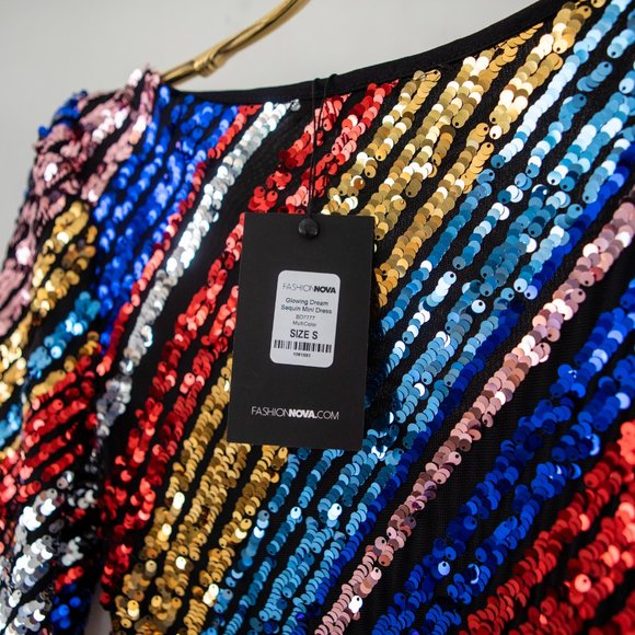 Glowing Dream Sequin Mini Dress asymmetrical SM - Picture 6 of 13